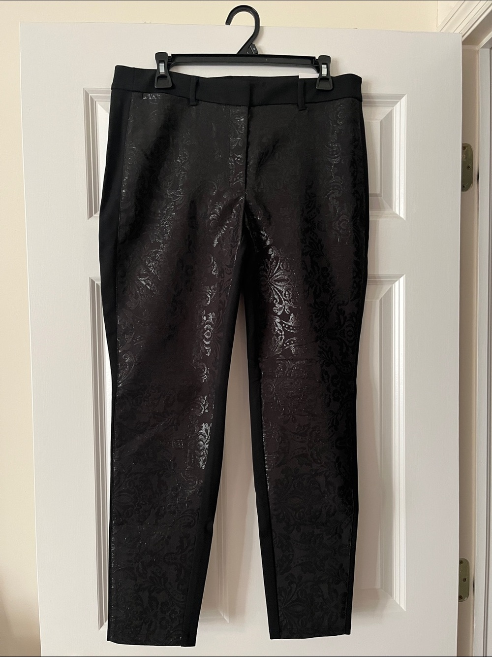 White House Black Market Black Jacquard Straight Leg Pants